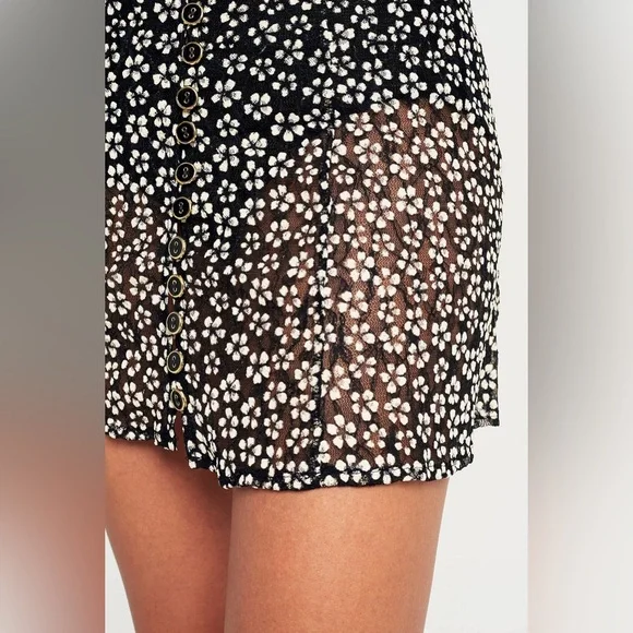 Urban Outfitters Floral Button Lace Corset-Back Black & White Sheer Mini Dress L - Picture 6 of 16